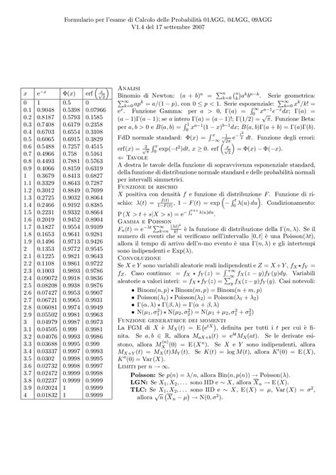 Formulario Per Esame Calcolo Delle Probabilità Docsity