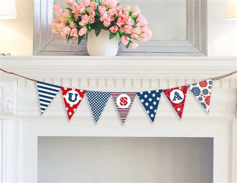 Fourth of July Banner USA/ Printable Patriotic Flags / 4th of July Flag ...