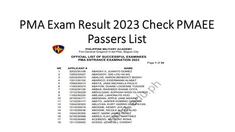 PMA Exam Result 2023 Check PMAEE Passers List Pdf