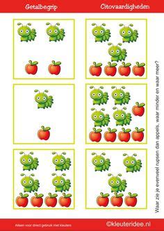 Werkblaadje Rupsje Nooit Genoeg Omkring Rechts Evenveel Stukken Fruit