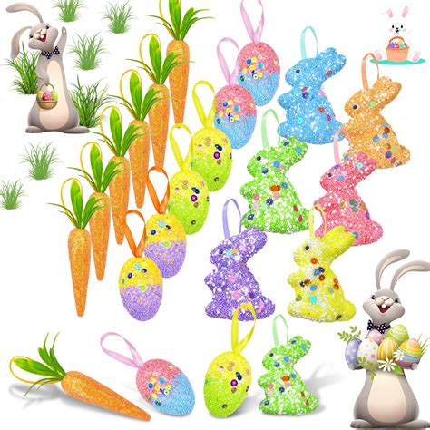 Amazon 24 Pack Easter Egg Ornament Easter Colorful Rabbit Carrot