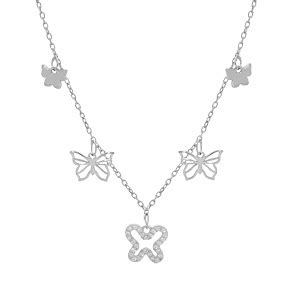 Collier En Argent Rhodi Cha Ne Avec Pampilles Papillon Cm