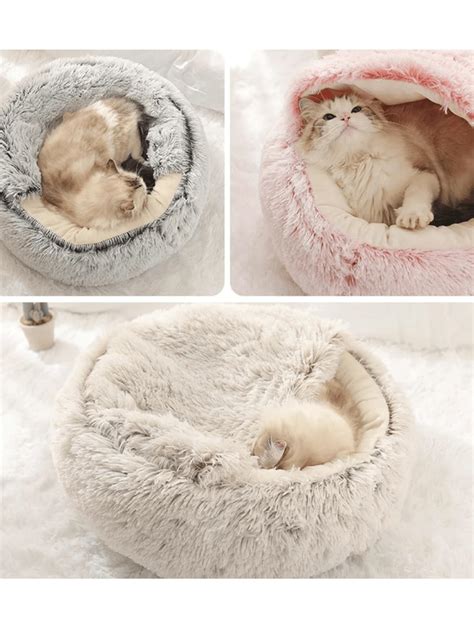 1 Pieza Cama De Mascotas Cama De Gato Con Capucha De Peluche Cama