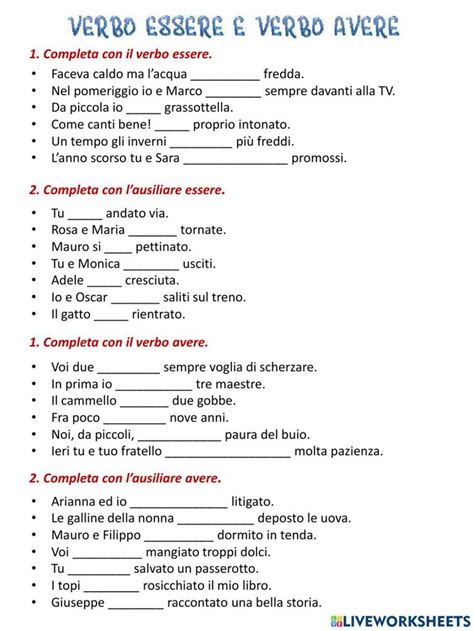 Verbo Essere E Verbo Avere Activity Italian Language Learning