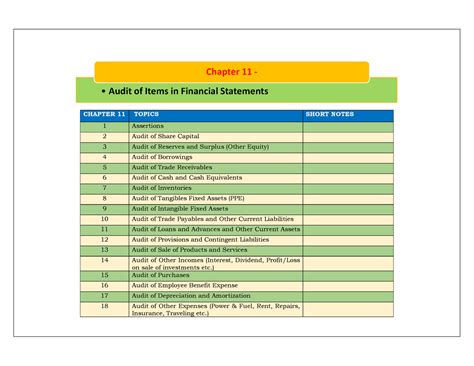 Audit Of Items Of Financial Statement CHAPTER 11 TOPICS SHORT NOTES 1