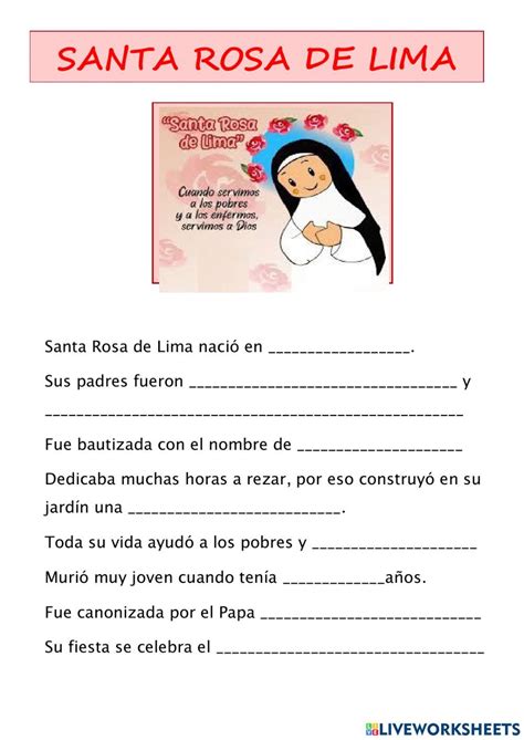 Santa Rosa De Lima 2do Worksheet Flashcards Language Interactive