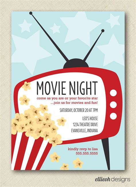 Movie Night Invite Printable Digital File Diy Por Ellieohdesign