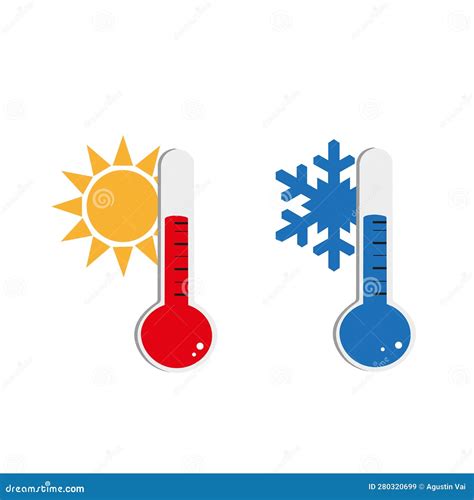Thermometers Showing Hot And Cold Temperatures With A Sun And A Snowflake On A White Background