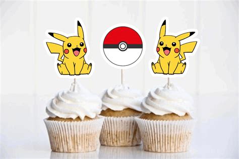 Pokemon Pikachu Pokeball Cupcake Toppers Classic Etsy In