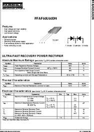 FFAF60U60DN Datasheet 60A 600V Ultra Fast Recovery Rectifier