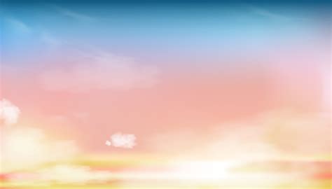 Sky With Fluffy Clouds Pastel Color In Blue Pink Yellow And Orange In