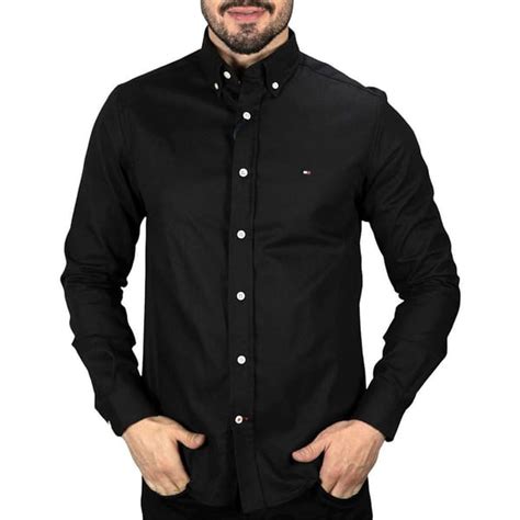 Camisa Tommy Hilfiger Oxford Regular Fit Preta Roupas Camisas Manga