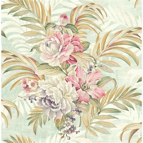 Seabrook Designs Lucia Tropical Floral Bouquet Unpasted Wallpaper Bed