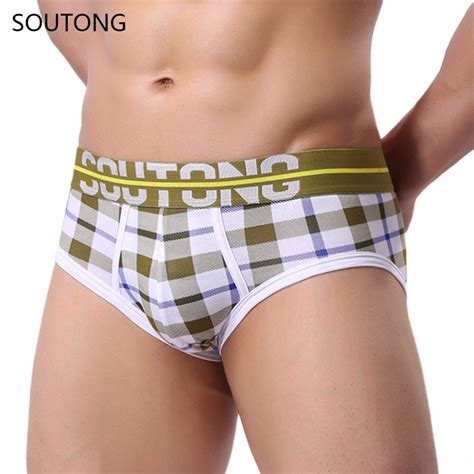 Soutong Mens Underwear Soft Cotton Male Gay Underpants Plaid