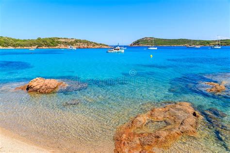 Boats On Azure Sea In Mykonos Port Cyclades Greece Stock Image