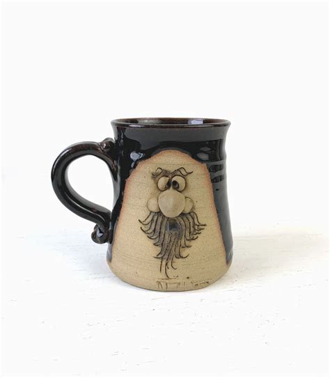 Peter Petrie Stoneware Face Mug 1974 Signed Pottery Stein Coffee Cup