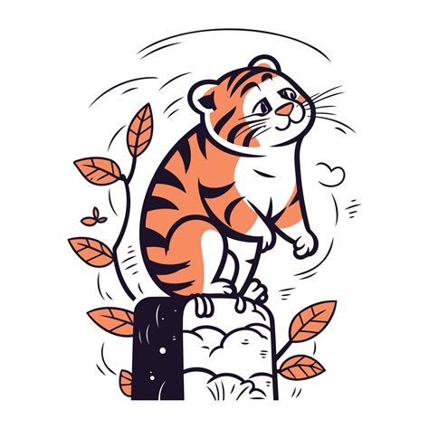 vector ilustración de un linda Tigre sentado en un de madera enviar con