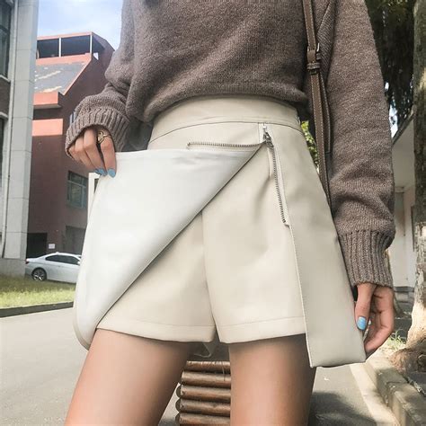 Skorts Shorts Irregular Buttocks Pu Leather Short Skirt Women High