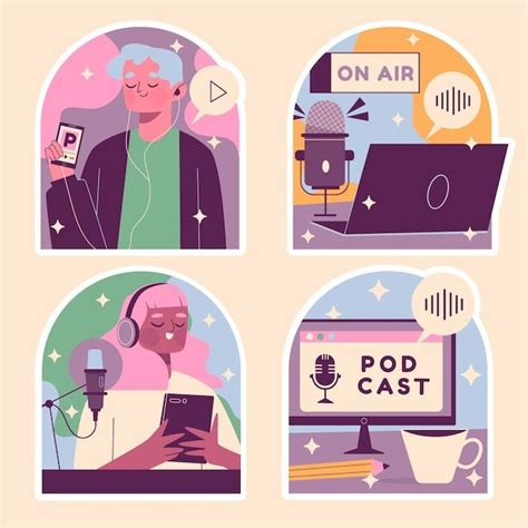 Ensemble D Autocollants De Podcast De Style Na F Vecteur Gratuite In