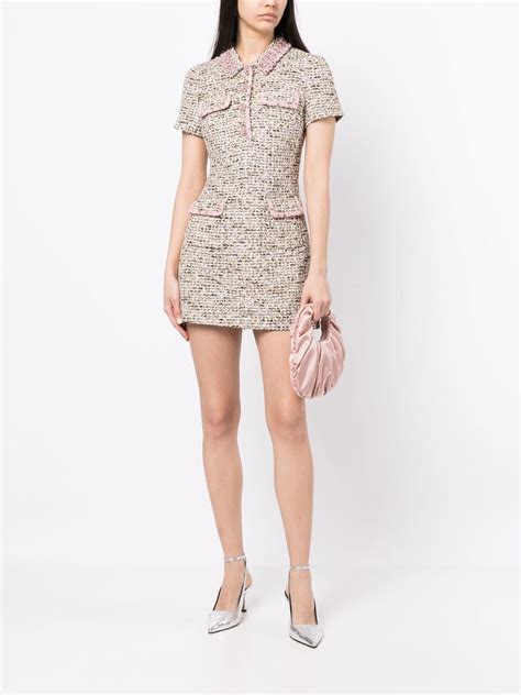 Self Portrait Crystal Bead Embellished Metallic Boucl Tweed Mini Dress