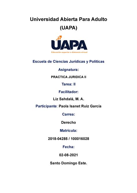 Tarea Practica Juridica Ii Universidad Abierta Para Adulto Uapa