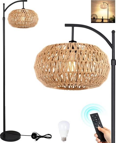 Qiyizm Floor Lamp For Living Room Bedroom Boho Rattan Standing Lamp