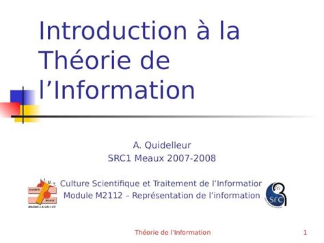 PPT Théorie de l Information1 Introduction à la Théorie de