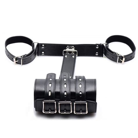 Heavy Leather Backhand Wrist Arm Restraint Cuffs Strap Back Handcuffs