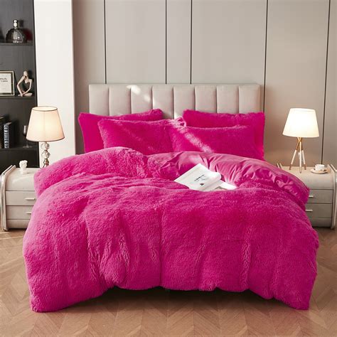 Uhamho Shaggy Plush Fuzzy Faux Fur Bedding Set Velvet Duvet Cover With Pillow Shams Ultra Soft