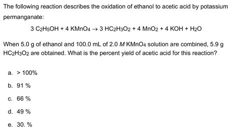 Solved The following reaction describes the oxidation of | Chegg.com