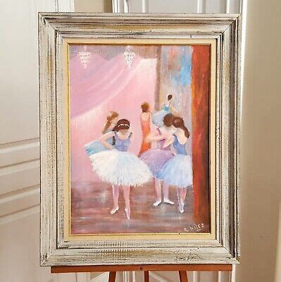 Vintage MCM Ballerinas Painting Oil On Board Signed Framed Beautiful