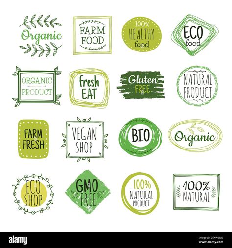 Bio Labels Vegan Green Eco Food Gluten Free Natural Farm Product