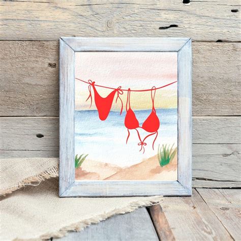 Blue Bikini Print Of Hanging Bikinis Beach Pink Bikini Wall Art Hanging