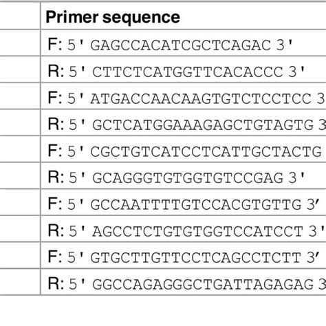 Qrt Pcr Primer Sequences Download Table