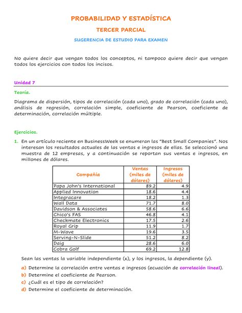 Py E Sugerencia De Estudio Examen Tercer Parcial Probabilidad Y