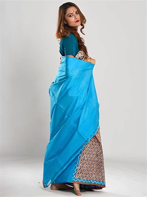 Party Wear Hand Block Printed Chanderi Silk Saree M With Blouse