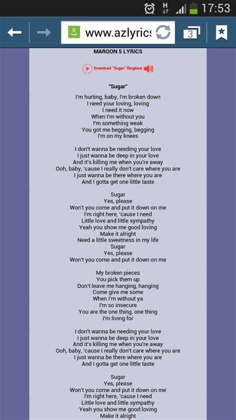 Maroon 5 Sugar Lyrics