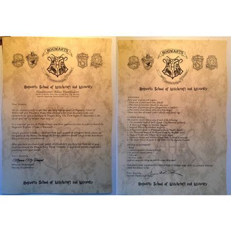 Personalized Harry Potter Hogwarts Acceptance Letter Includes A FREE