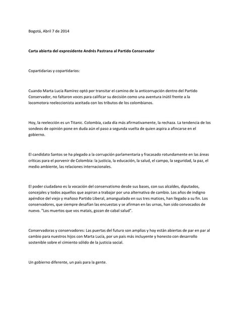 Carta Del Expresidente Pastrana Al Partido Conservador By Andres Pastrana Issuu