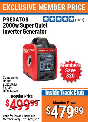 PREDATOR GENERATORS 2000 Watt Super Quiet Inverter Generator for $479.99 – Harbor Freight Coupons