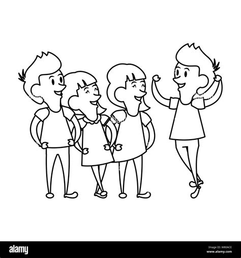 friends kids young children cartoon in black and white Stock Vector ...