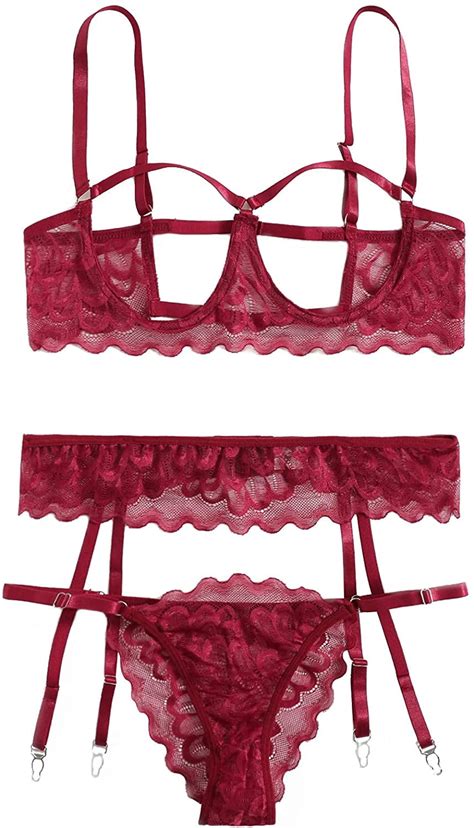 Shein Women S Piece Floral Lace Lingerie Set With Garter Belts Sexy