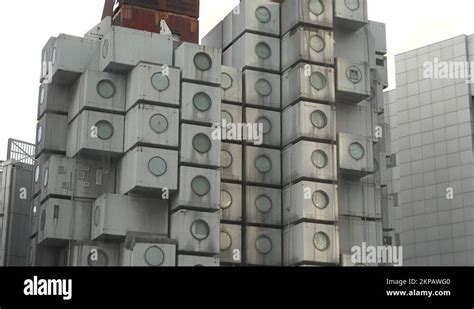 Demolition Works Continue At Tokyos Iconic Nakagin Capsule Tower In Ginza Stock Video Footage