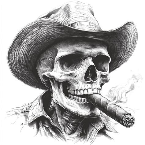 Vintage Monochrome Gangster Skull Smoking Cigar Premium Ai Generated