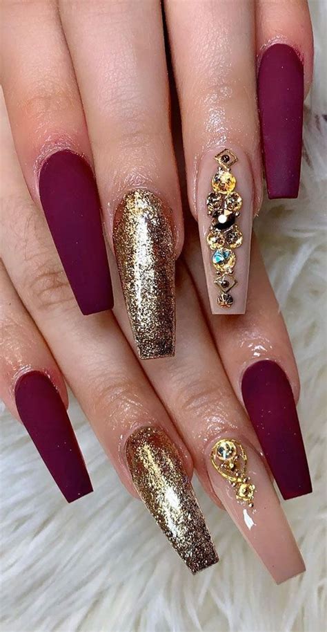 22 Trendy Fall Nail Design Ideas Purple And Gold Nails Uñas De Gel