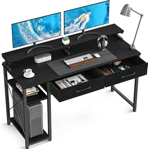 ODK Computer Desk with Drawers and Storage Shelves, 47 inch Home Office Desk with Monitor Stand ...