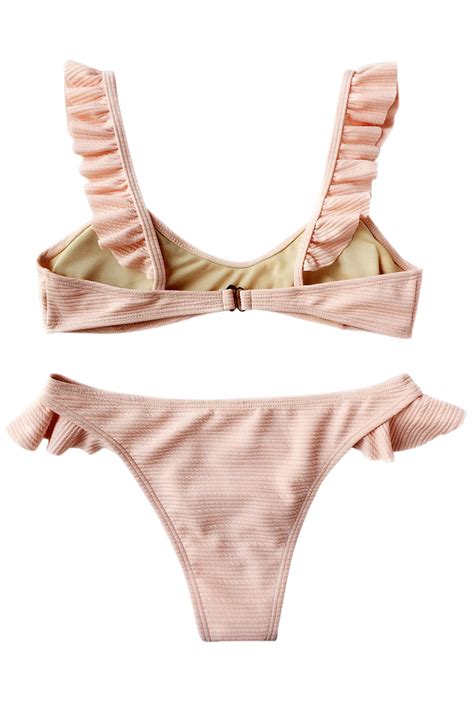 Iyasson Cute Solid Color Falbala Bikini Sets