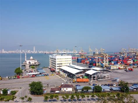 Aerial View Container Terminal Port Butterworth in Sunny Day Editorial ...