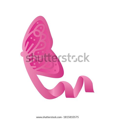 Pink Ribbon Butterfly Shaped Badge Breast Stock Vector Royalty Free