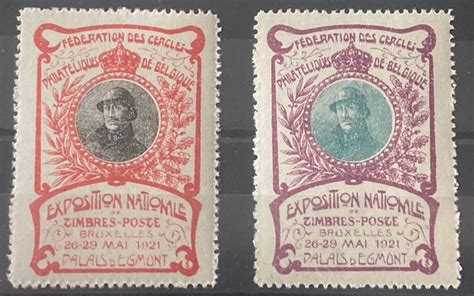 Belgique 1921 Vignette Avec Helm Exposition Nationale Timbres Poste